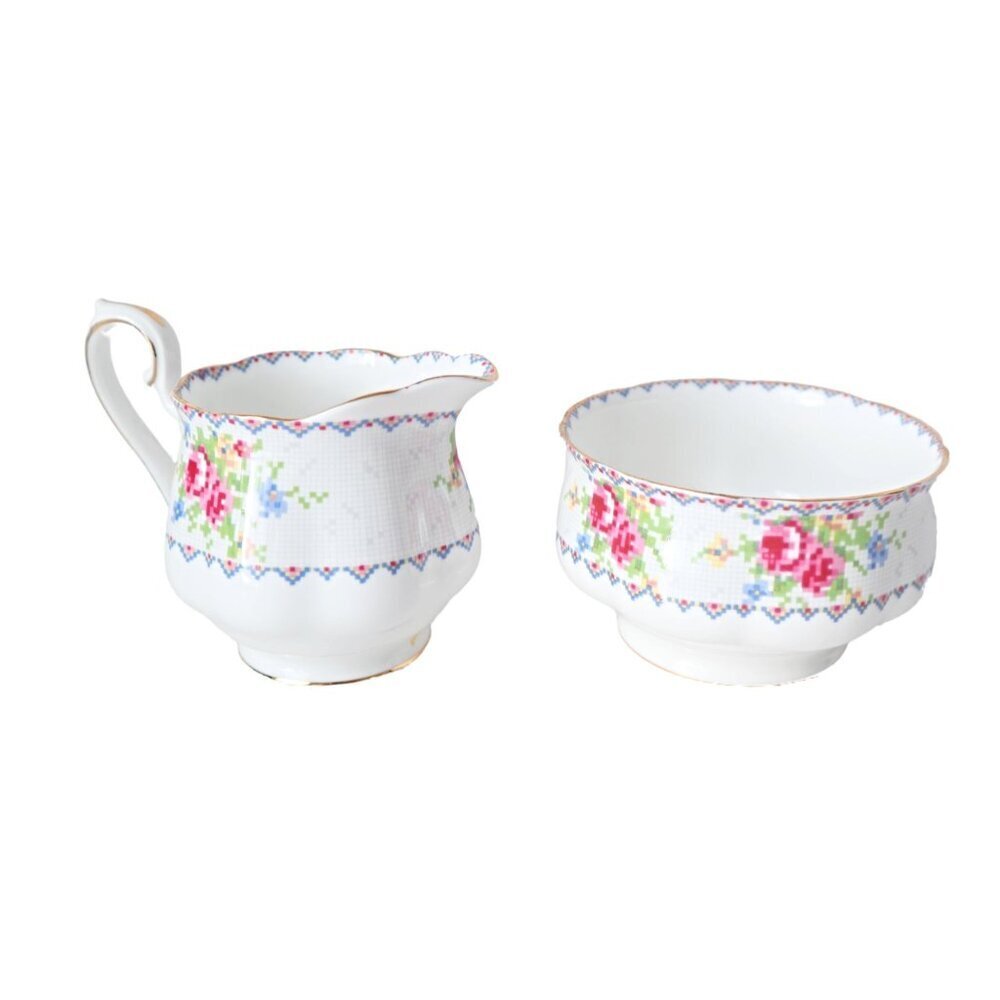 Vintage Royal Albert Cream and Sugar Petit Point Tea Party Gift Bone China